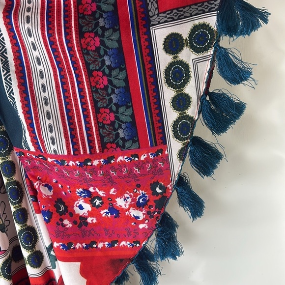 ANTHROPOLOGIE VANESSA VIRGINIA Persian Red Rose Patchwork Tassel Dress Size XS - Picture 6 of 16